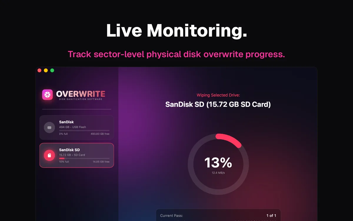 Live Monitoring — sector-level wipe progress
